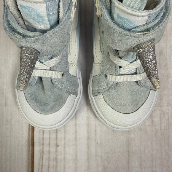 Vans Sk8-Hi Unicorn High Top Sneakers Baby Blue Glitter Horn Toddler Shoes 7C - Picture 2 of 7